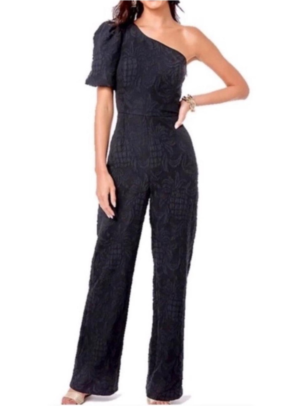 NWT Lilly Pulitzer Brialyn One-Shoulder Jumpsuit Onyx 6 Pineapple Pucker FLAW